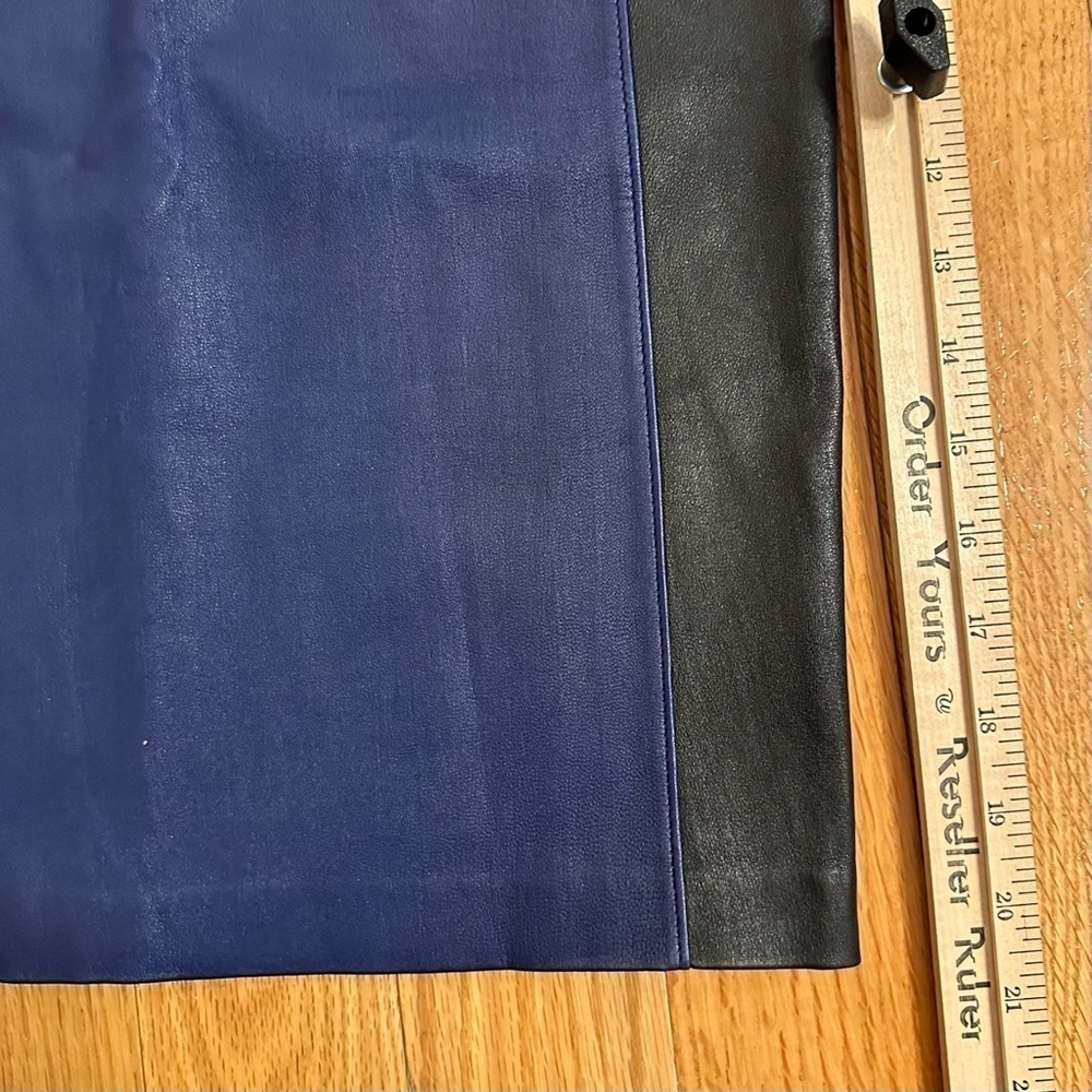 Monika Chiang Blue Black Leather High Rise Pencil Skirt Size XS 28” waist - Picture 5 of 6